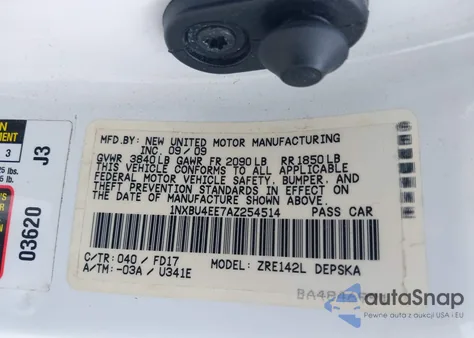 2010 Toyota Corolla S z USA, uszkodzony, nr VIN 1NXBU4EE7AZ254514